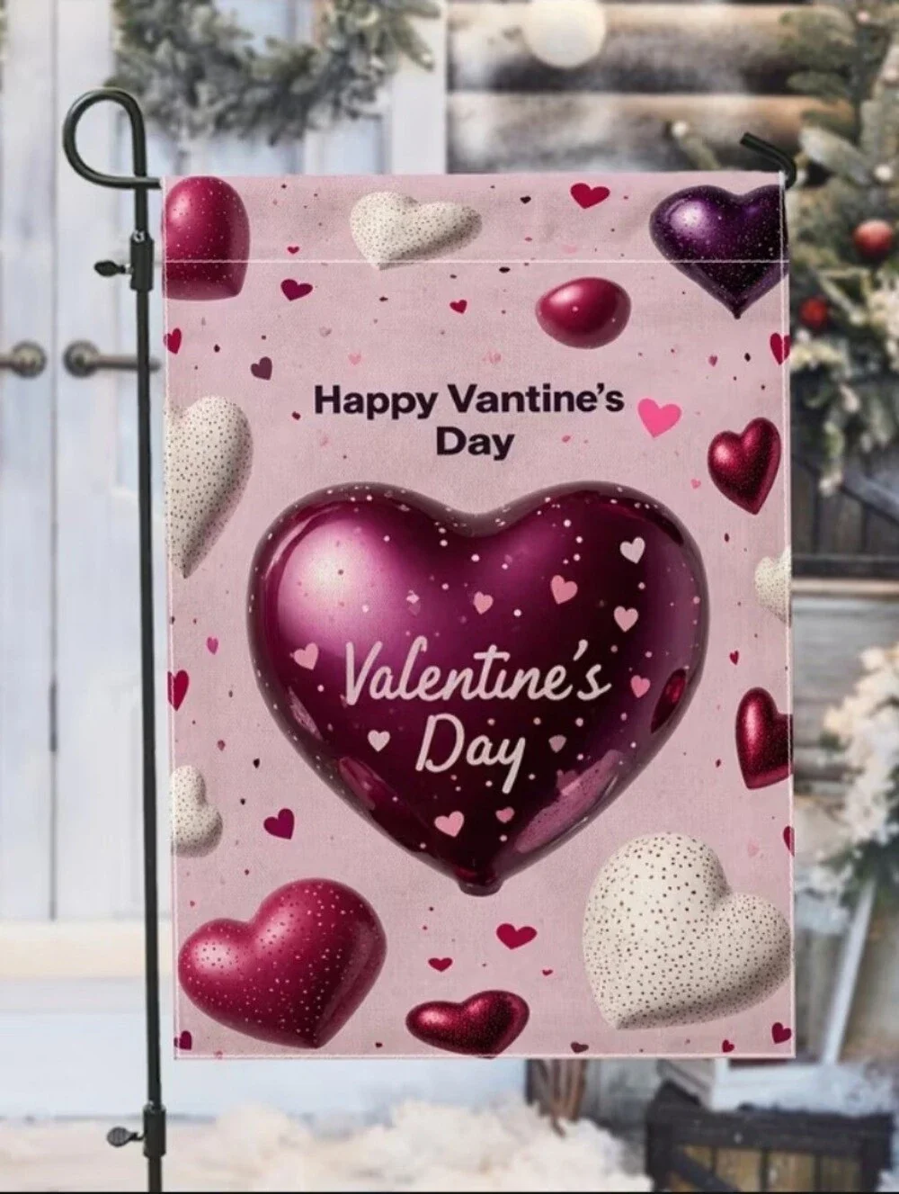 Valentine's Day Garden Flag - Pink Heart Design
